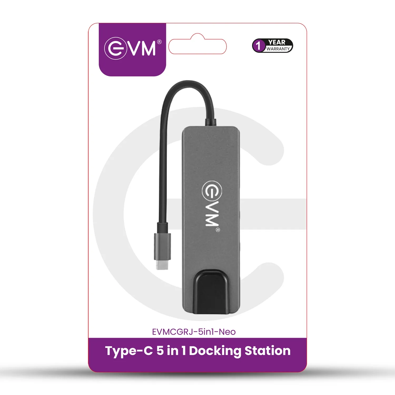 EVM Type-C Dock 5 IN 1 (HDMI+2USB+TYPE-C+LAN) (CGRJ) view 2